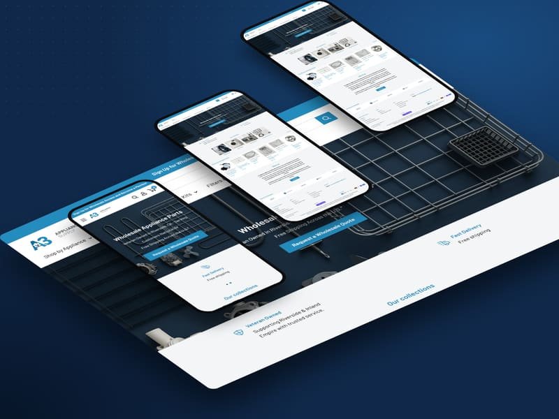 A3 Appliance Supply store shown on desktop and mobile