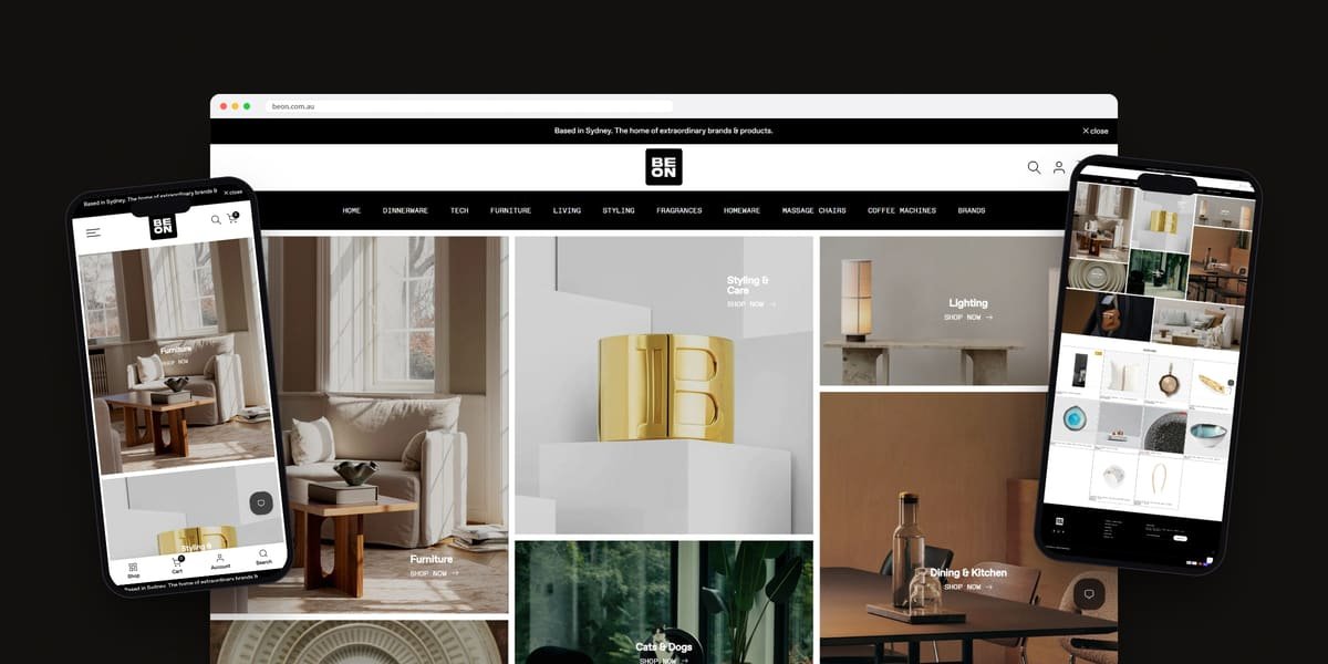 BEON website on desktop and mobile