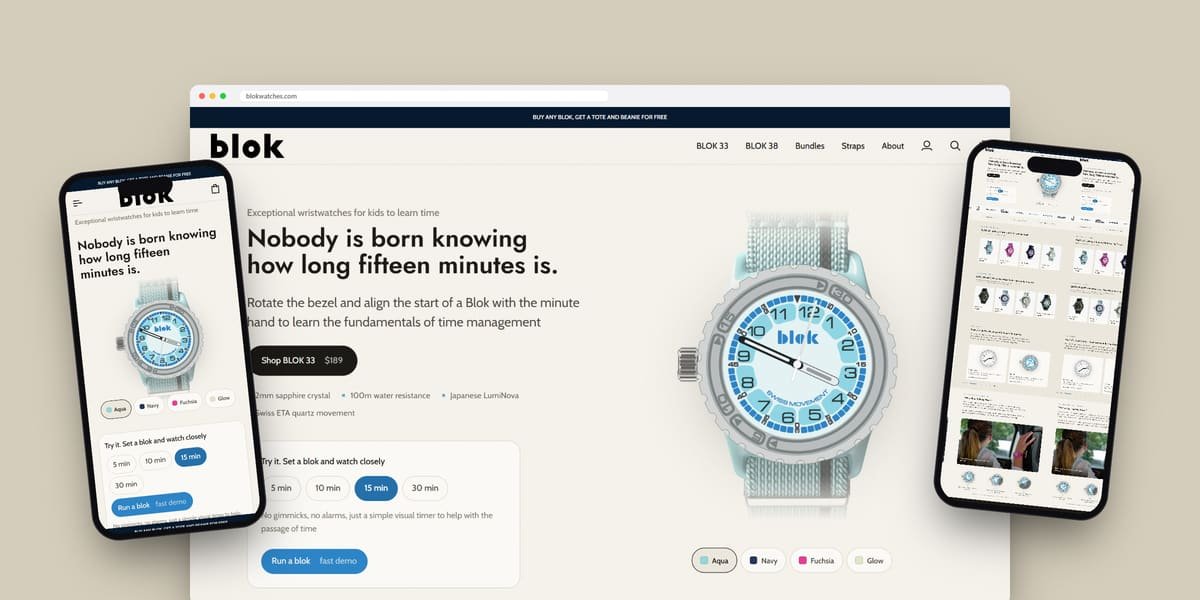 Blok Watches website on desktop and mobile